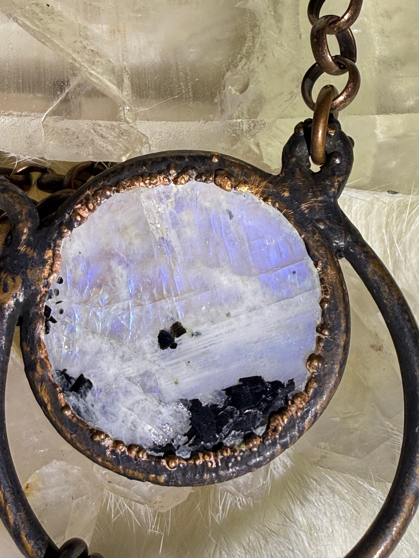 Rainbow Moonstone Crescent Moon Pendant