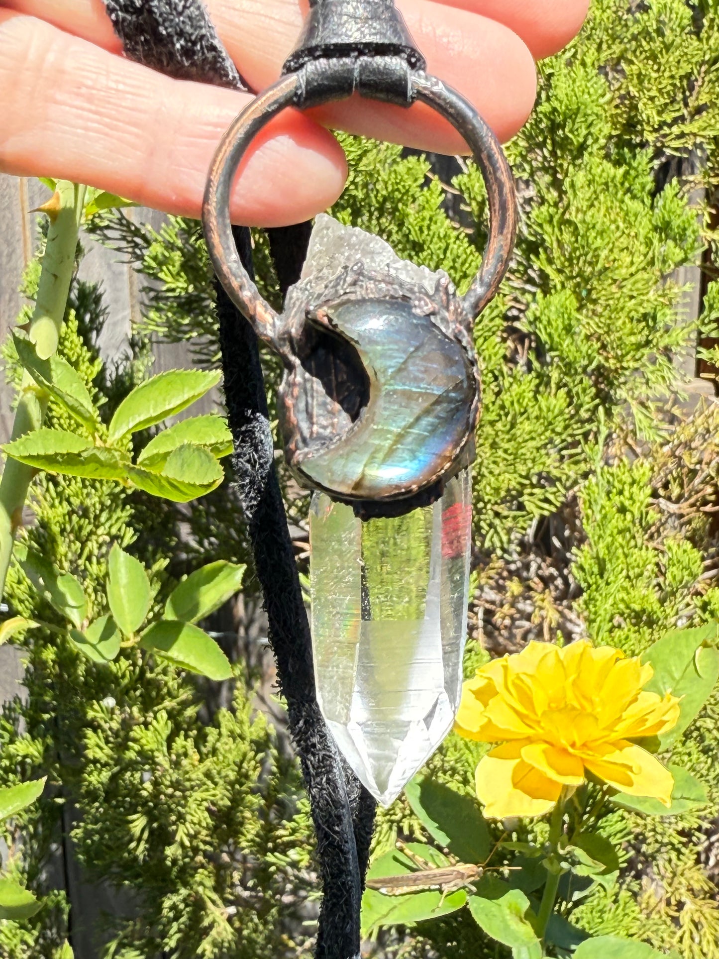 Lemurian Quartz w/ Labradorite Crescent Moon