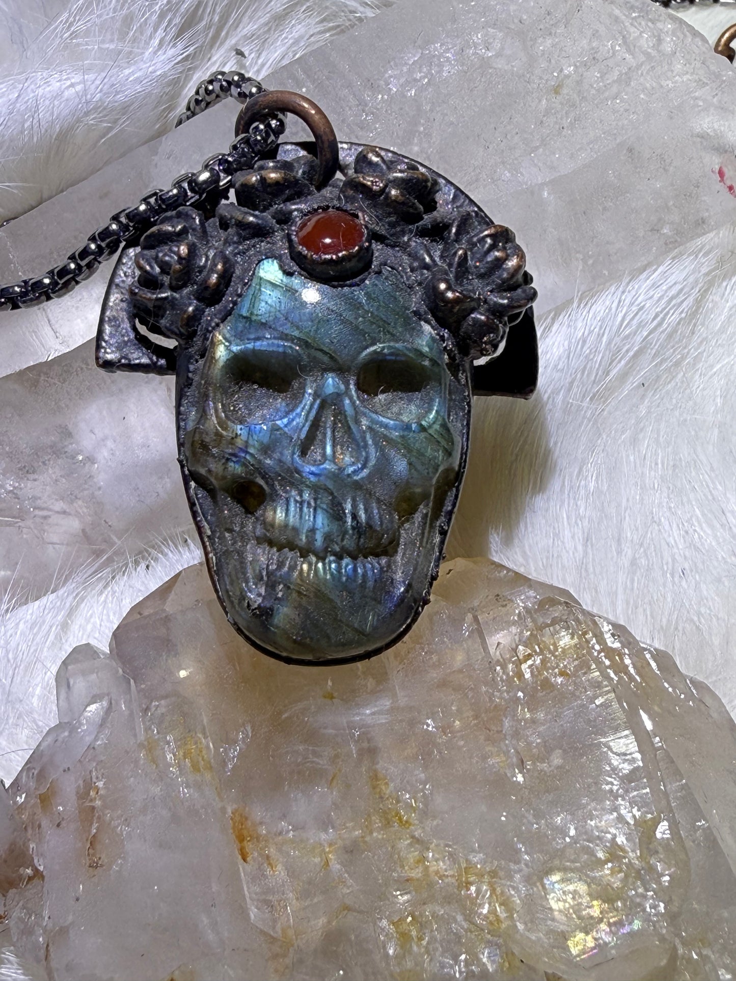 Labradorite Skull with Rose Crown